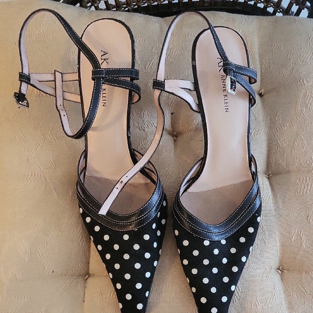 Anne Klein Black and White Polka Dot Heels